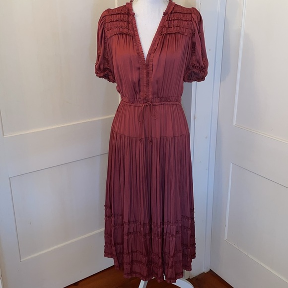 🌟Ulla Johnson Rose plissé-satin Midi Dress - Picture 11 of 12